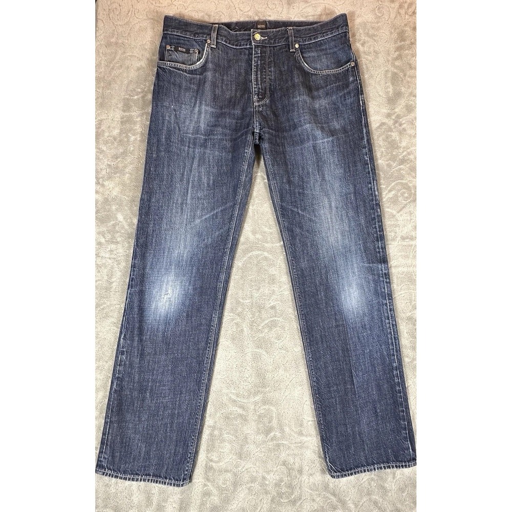 Hugo Boss Mens Maine Regular Fit Selvedge Jeans Size 36 x 32 Straight Zip Blue